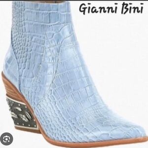 Gianni Bini Light Blue Croc-Embossed Heeled Boots